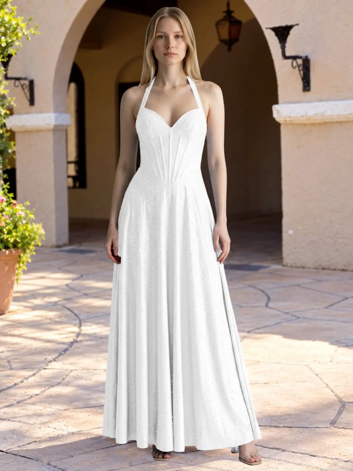 Halter Beaded Prom Dress 