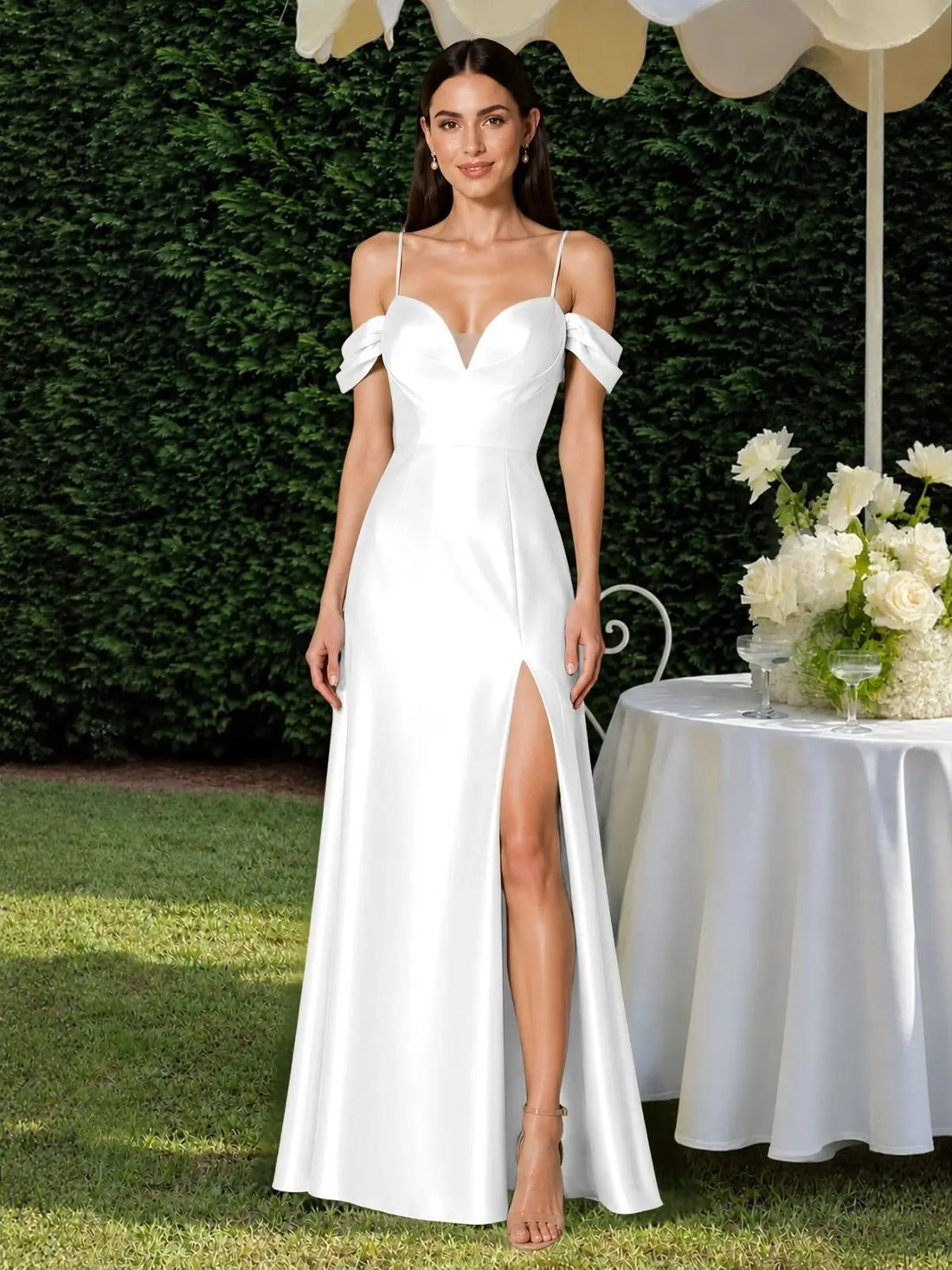 Silk-like Bridesmaid Dress with Cold Neckline 