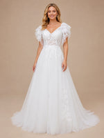 Illusion Tulle Applique Wedding Dress 