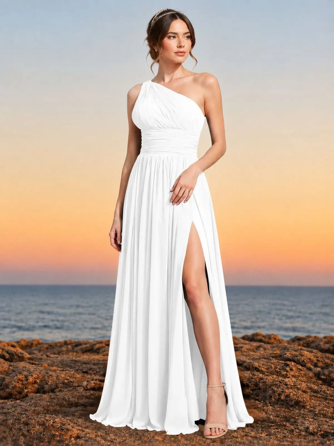 Chiffon Bridesmaid Dress with One-Shoulder Neckline 
