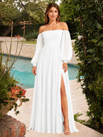 A-line Bridesmaid Dress with Long Bishop Sleeves 