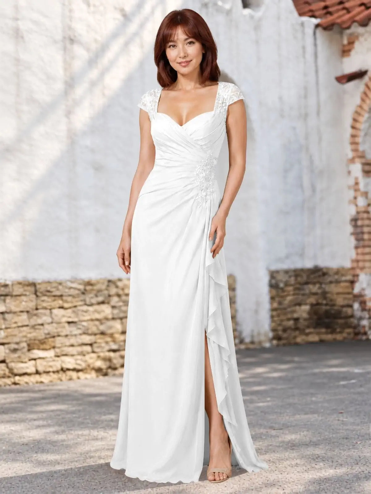Chiffon Mother of the Bride Dress with Lace Appliques 