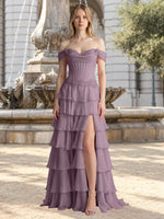 Tiered Off The Shoulder Prom Dress 