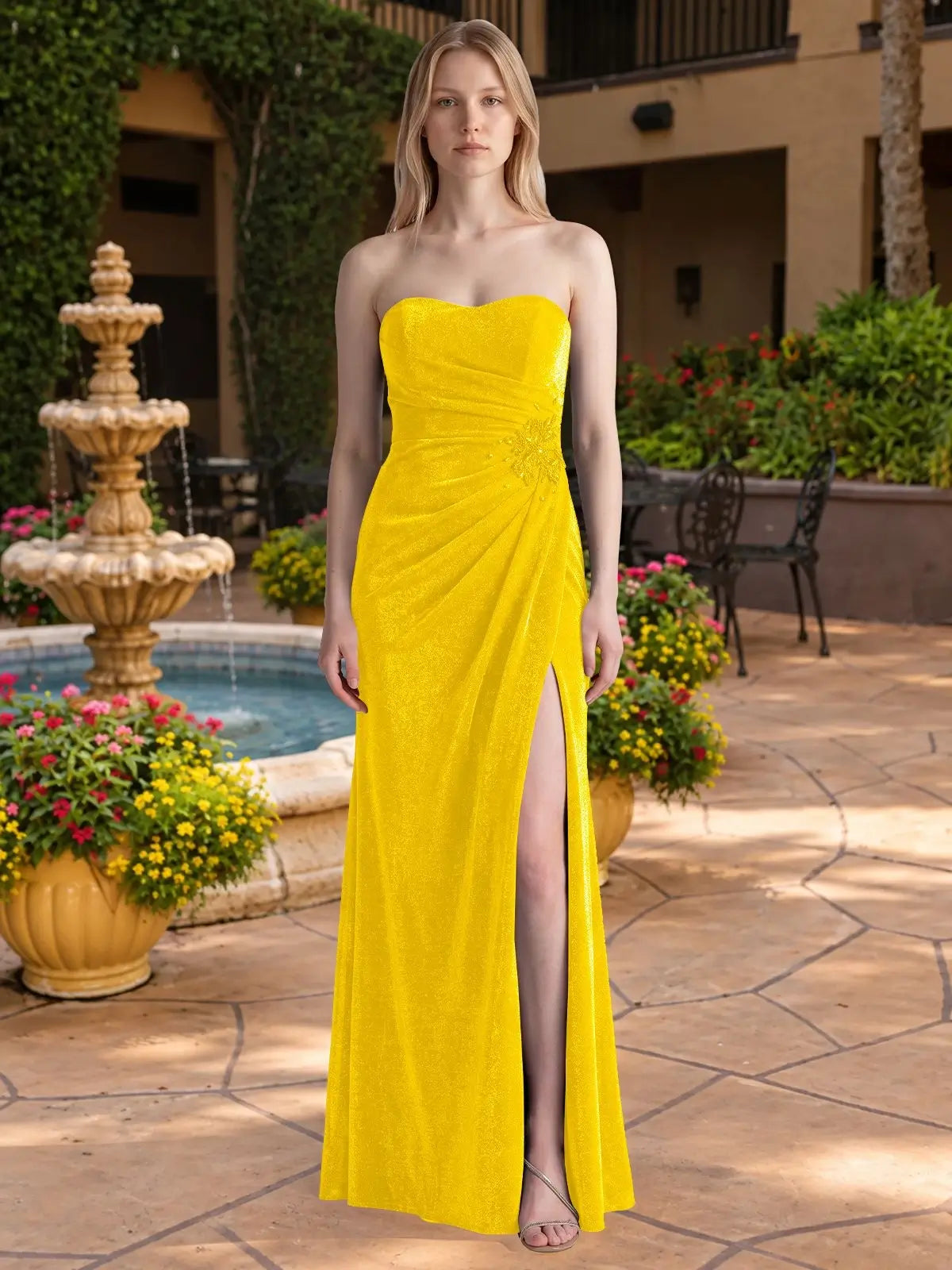 Velvet Prom Dress with Beaded Applique 