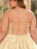 Applique Soft Tulle Mini Dress-Plus Size
