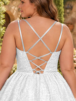 Sparkly Sequined A-line Mini Dress-Plus Size
