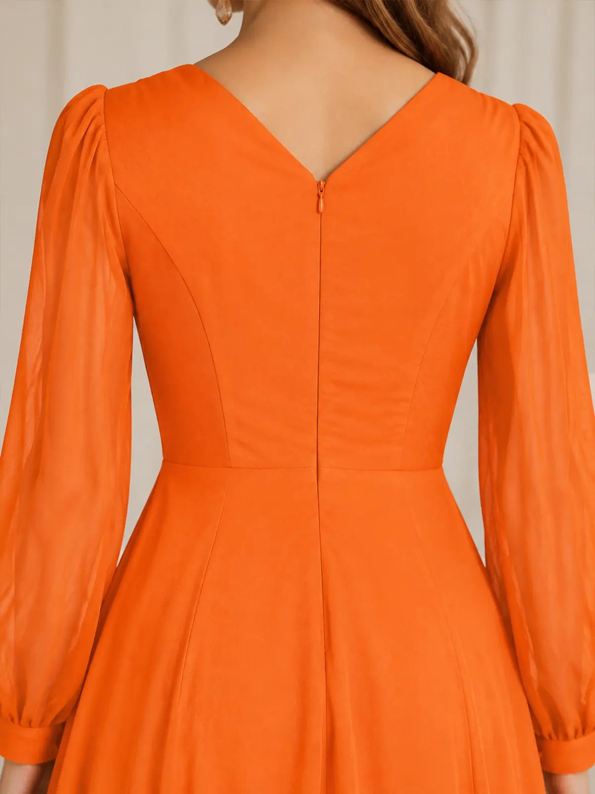 Long Sleeves Applique Chiffon Dress-Plus Size