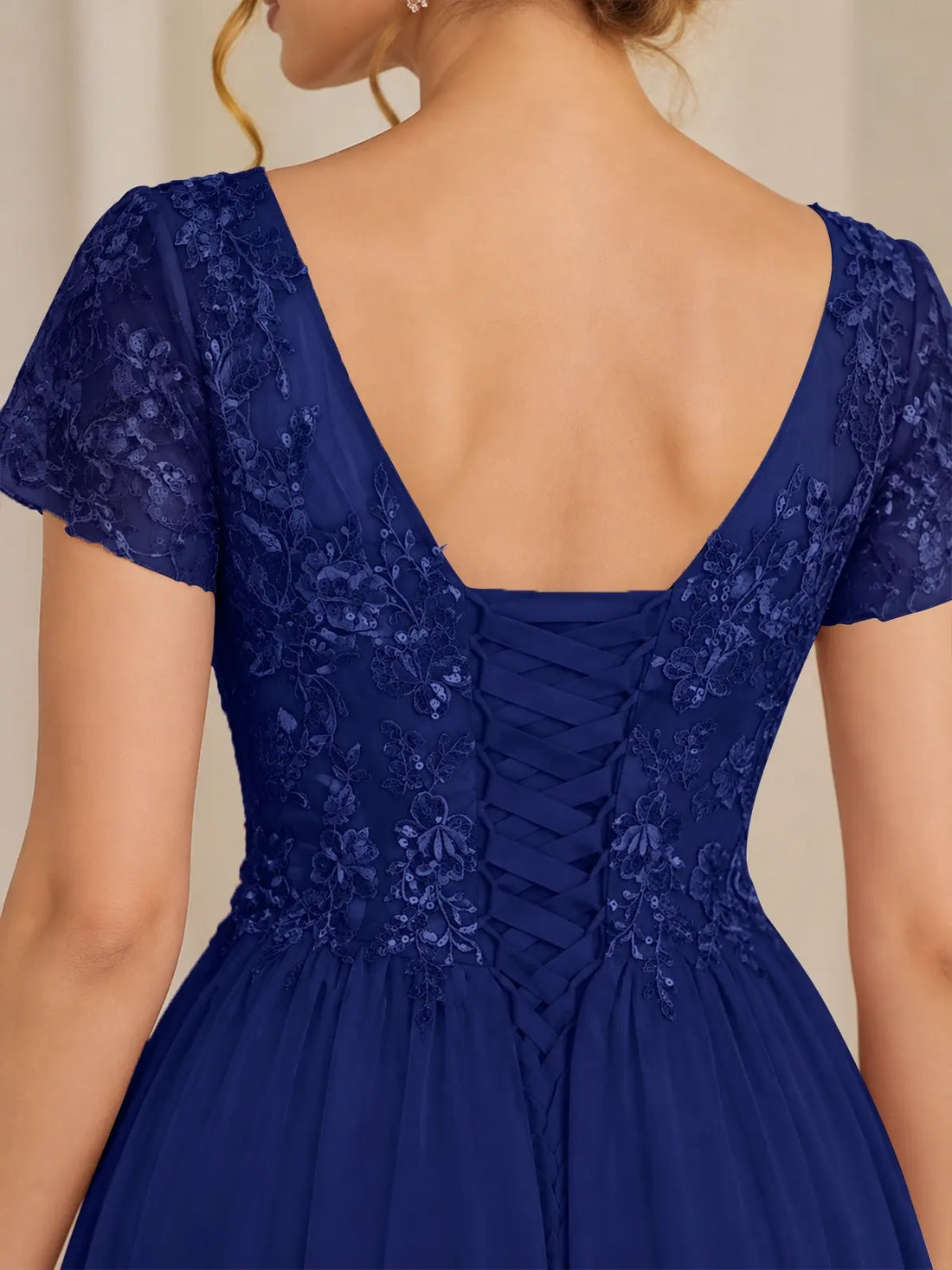 Short Sleeves Chiffon Dress-Plus Size