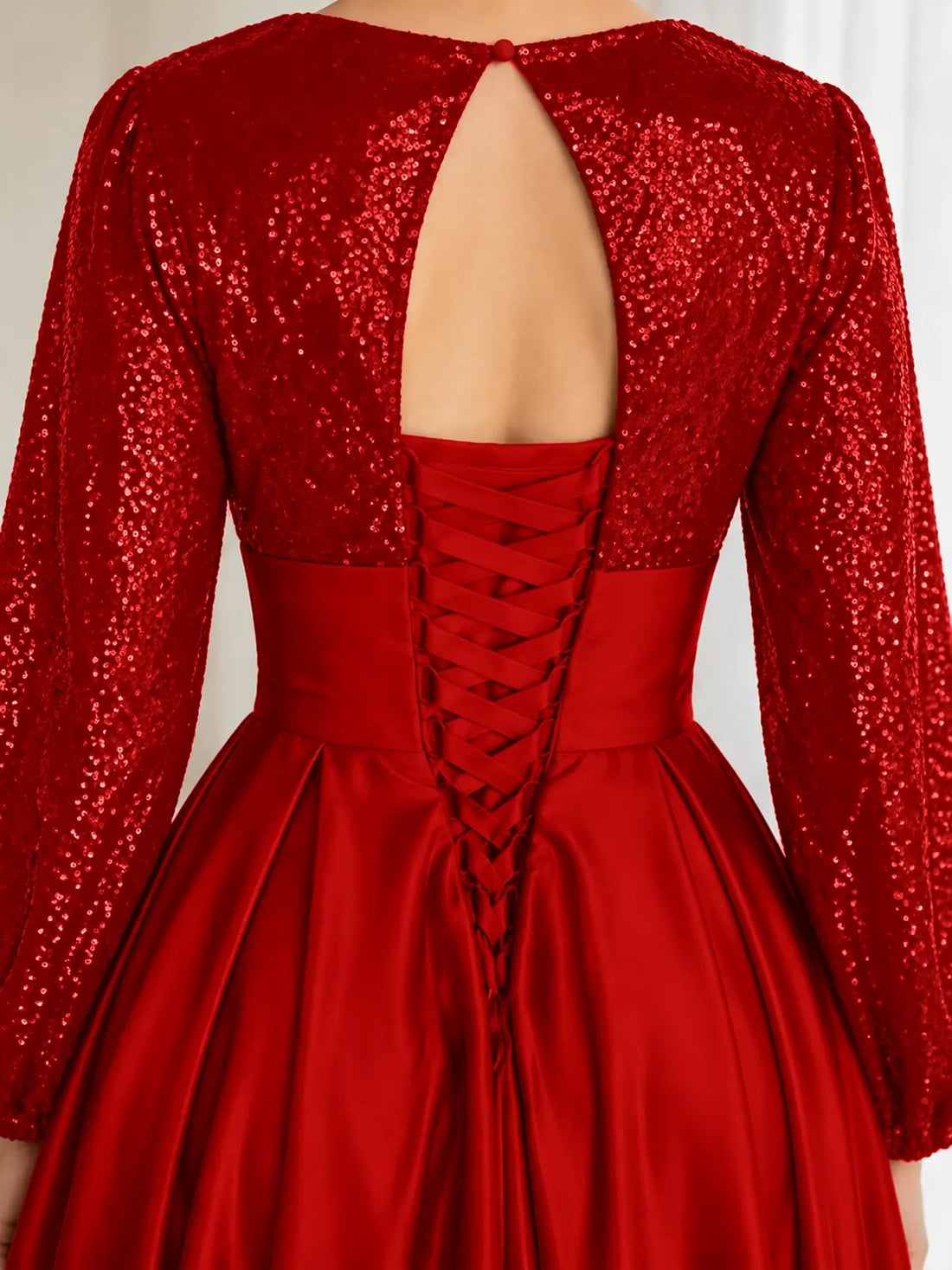 Sequined Sleeves Corset A-Line Dress-Plus Size