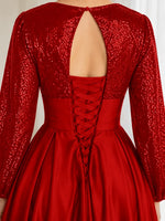 Sequined Sleeves Corset A-Line Dress-Plus Size