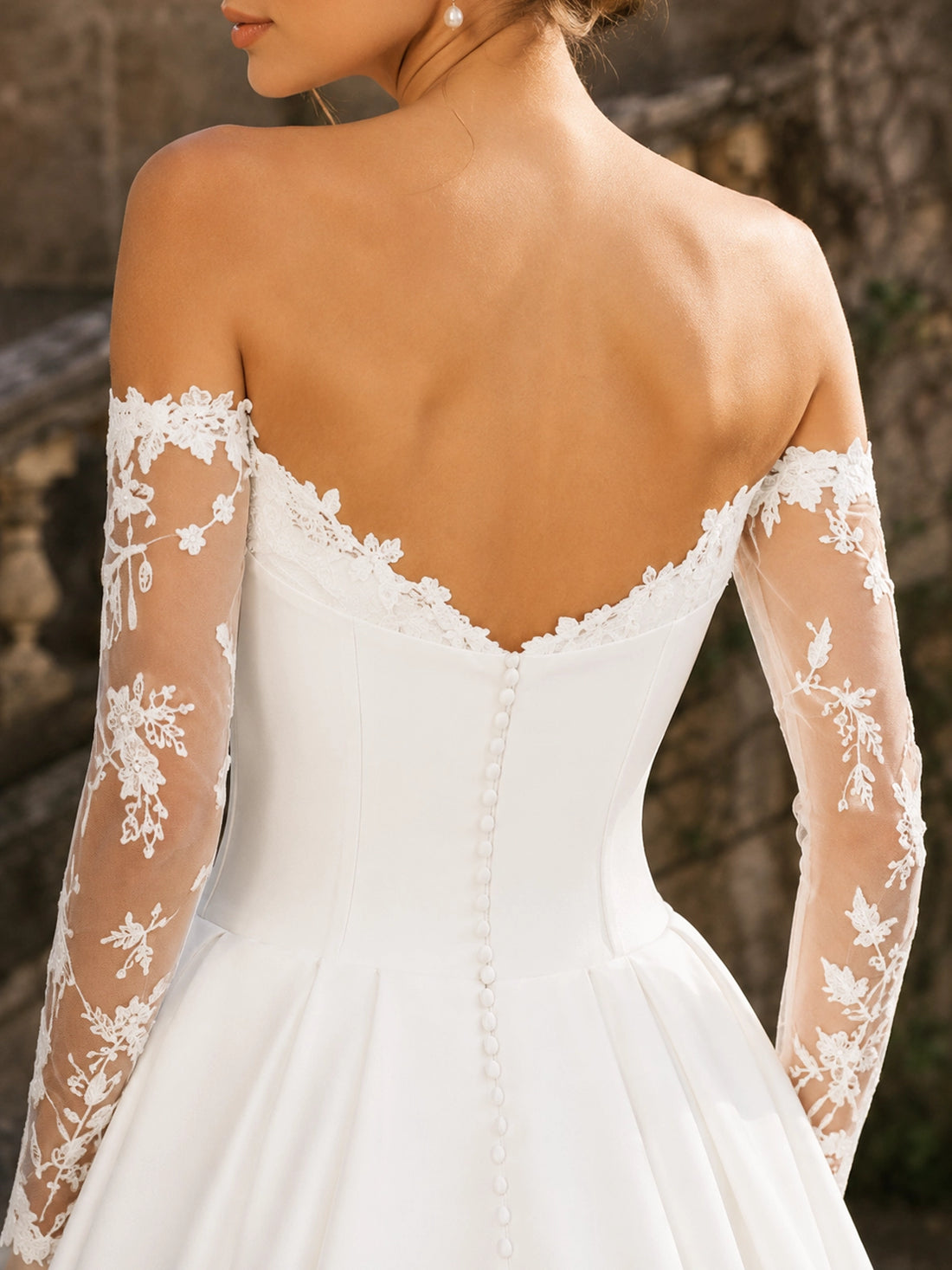 A-line Wedding Dress with Off-the-Shoulder Sleeves