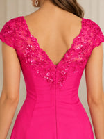 Sequin Applique Lace Shoulders Dress-Plus Size