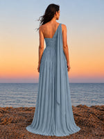 Chiffon Bridesmaid Dress with One-Shoulder Neckline