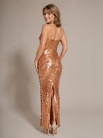 Sequined Tulle Prom Dress with Back Slit