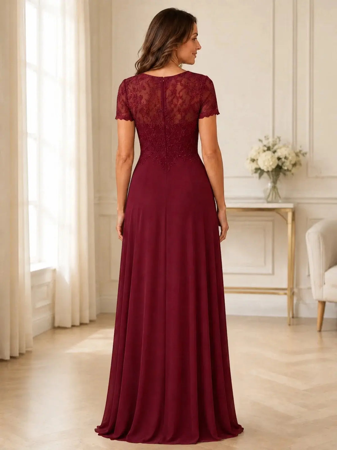 Lace Mother of the Bride Dress with Short Sleeves