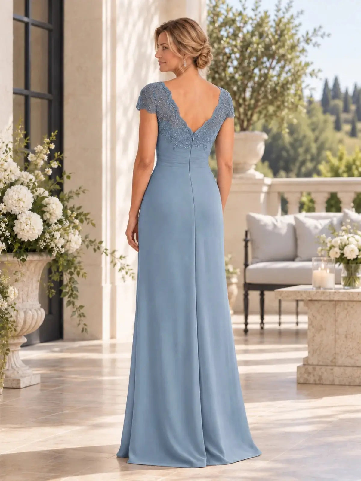Sheath Mother of the Bride Dress with Cap Sleeves