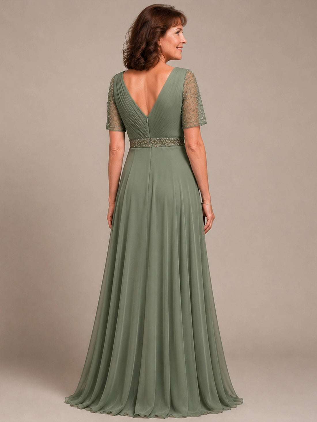 Surplice Neckline Mother of the Bride Dress with Slit