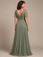 Surplice Neckline Mother of the Bride Dress with Slit
