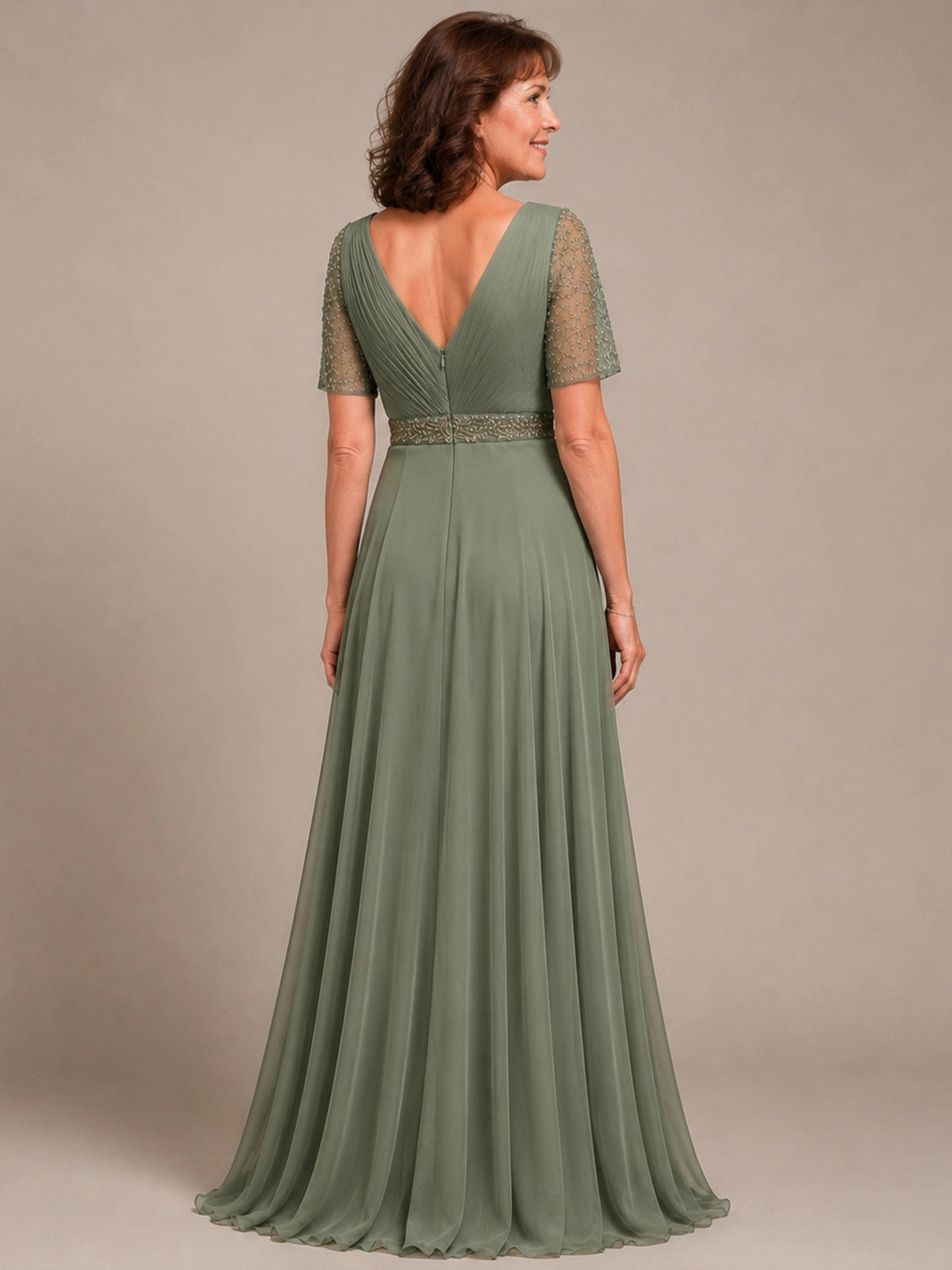 Surplice Neckline Mother of the Bride Dress with Slit