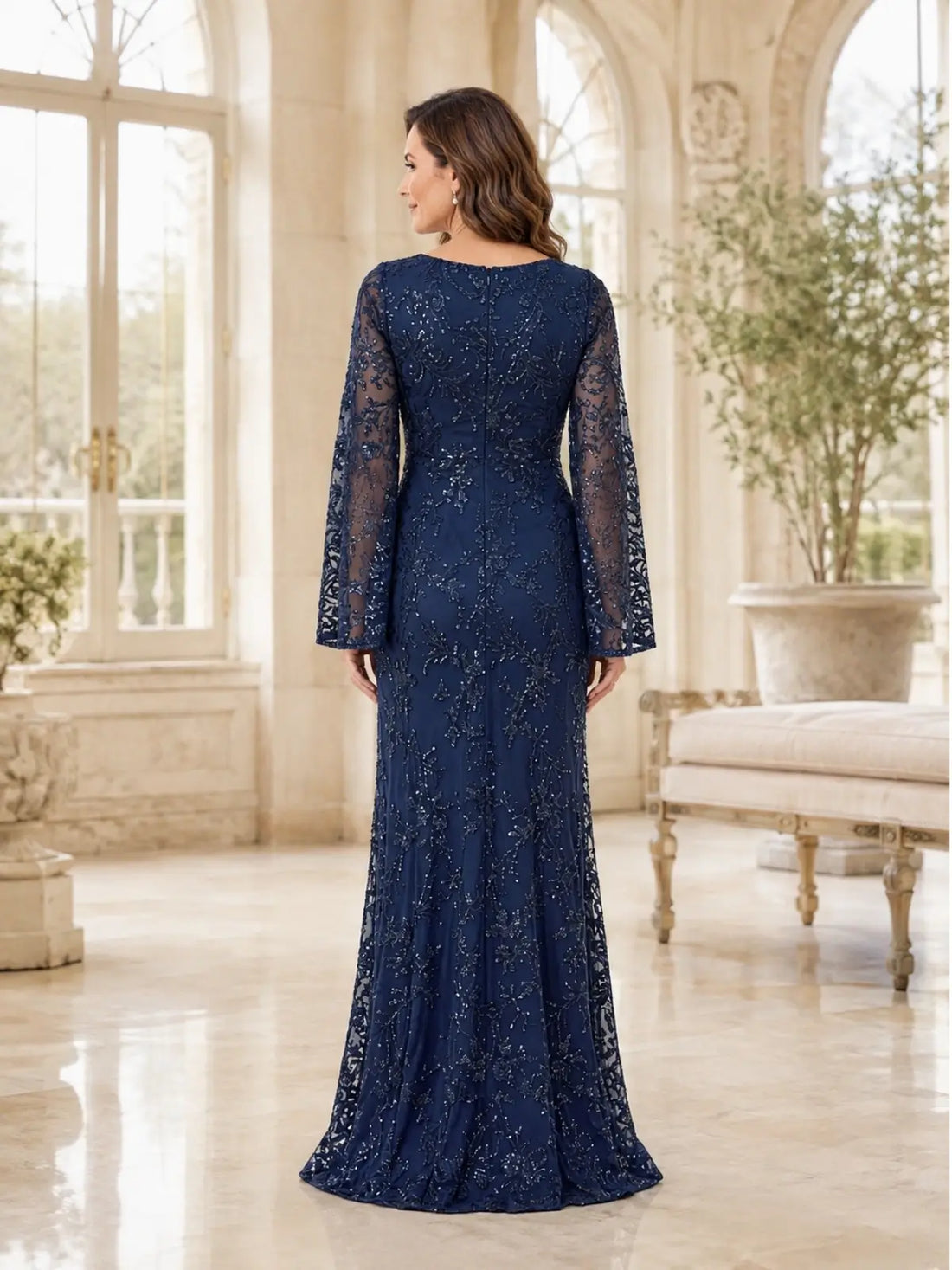 Sheath Mother of the Bride Dress with Split Bell Sleeves