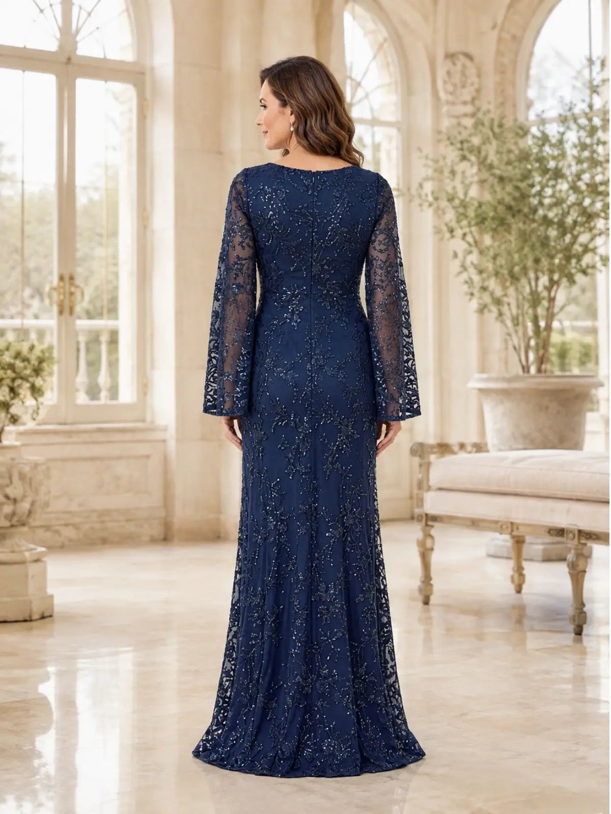 Sheath Mother of the Bride Dress with Split Bell Sleeves