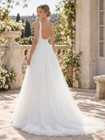 Square Neck Wedding Dress with Open Back Design