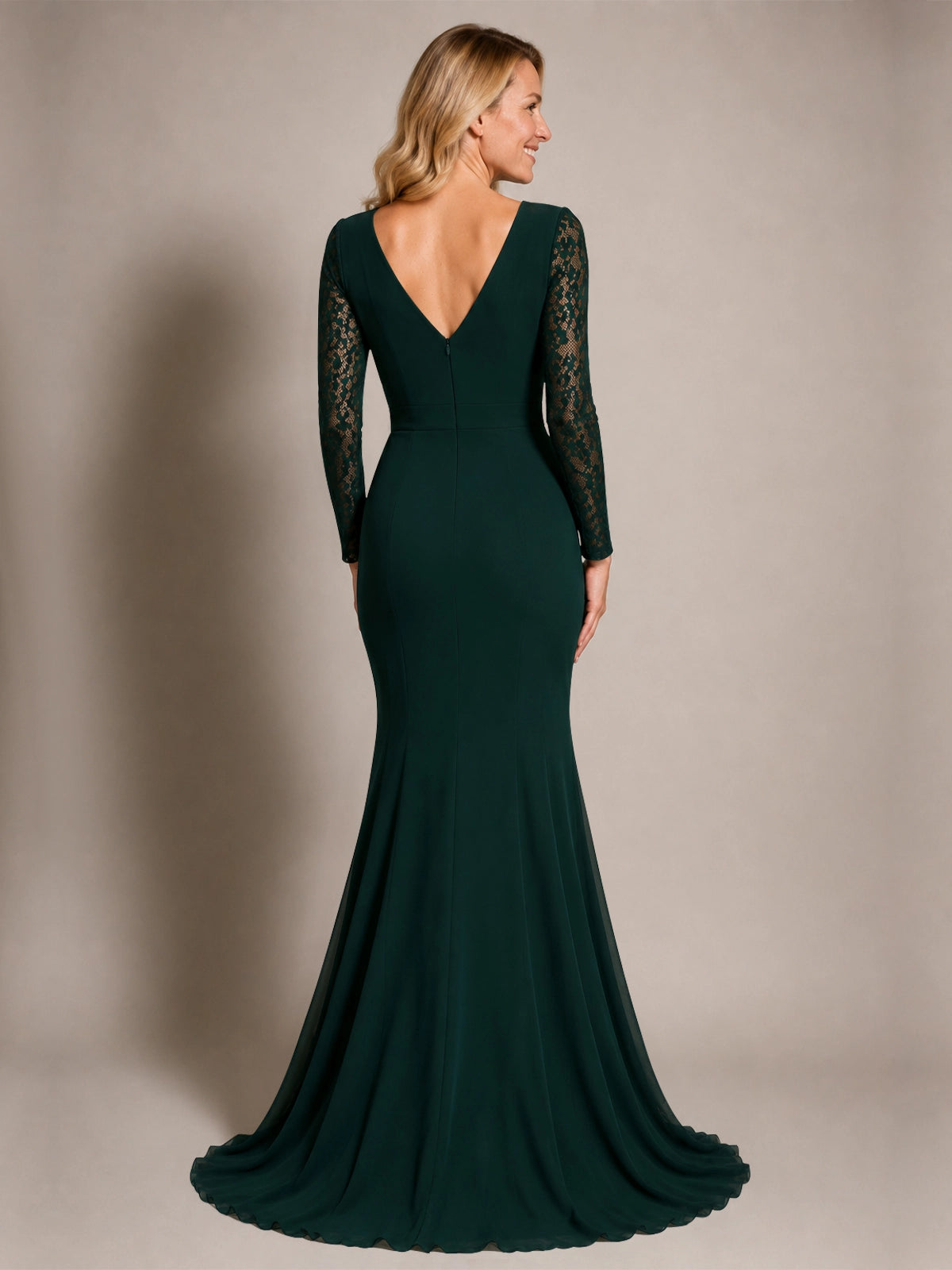 Mermaid Mother of the Bride Dress with Long Lace Sleeves