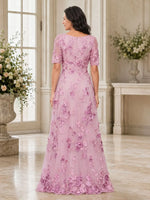 V-neck Mother of the Bride Dress with 3D Floral Appliques