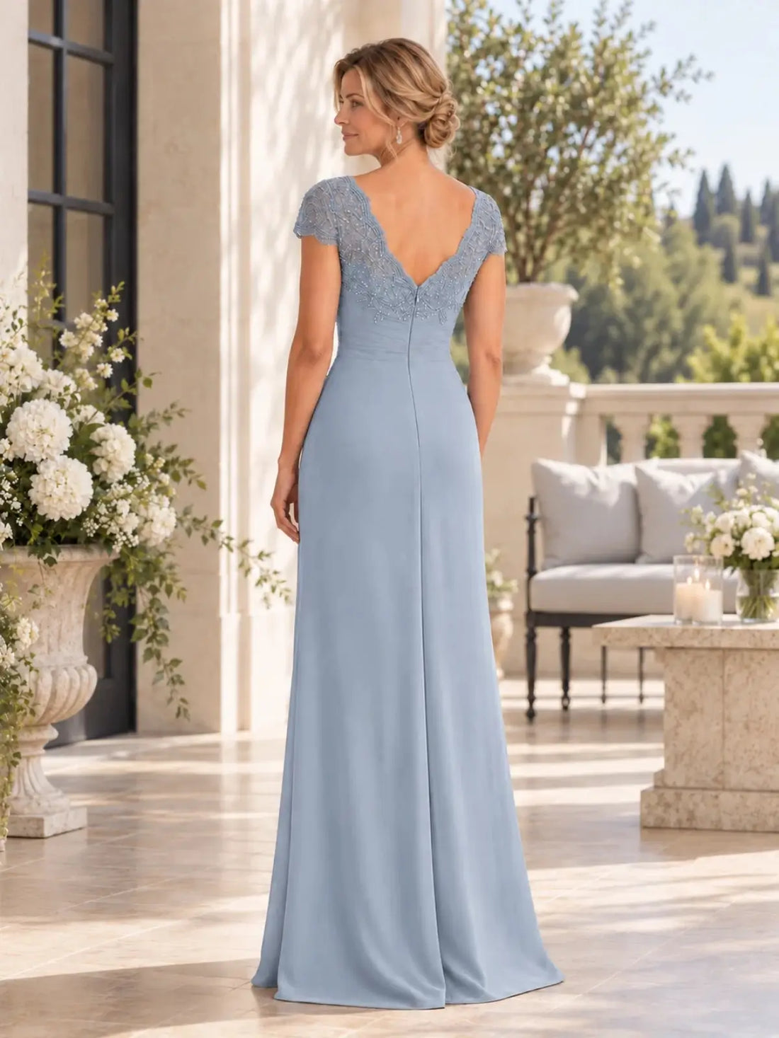 Sheath Mother of the Bride Dress with Cap Sleeves
