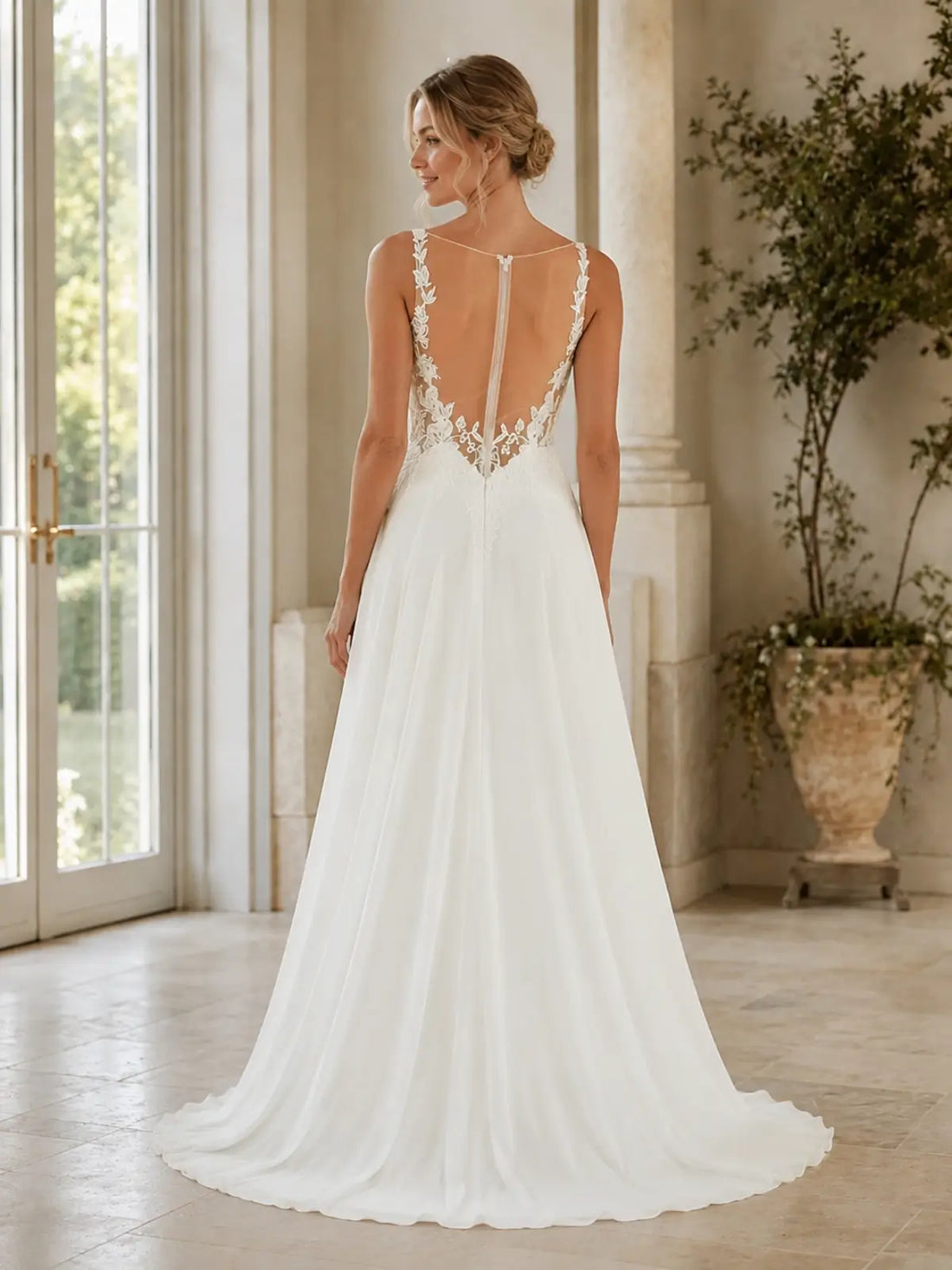 Spaghetti Strap Appliqued Wedding Dress