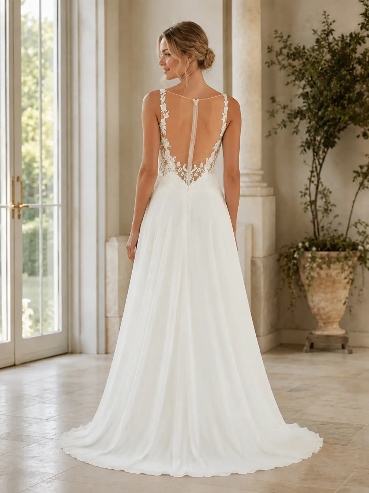 Spaghetti Strap Appliqued Wedding Dress