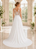 Satin Wedding Dress with Illusion Mesh Back