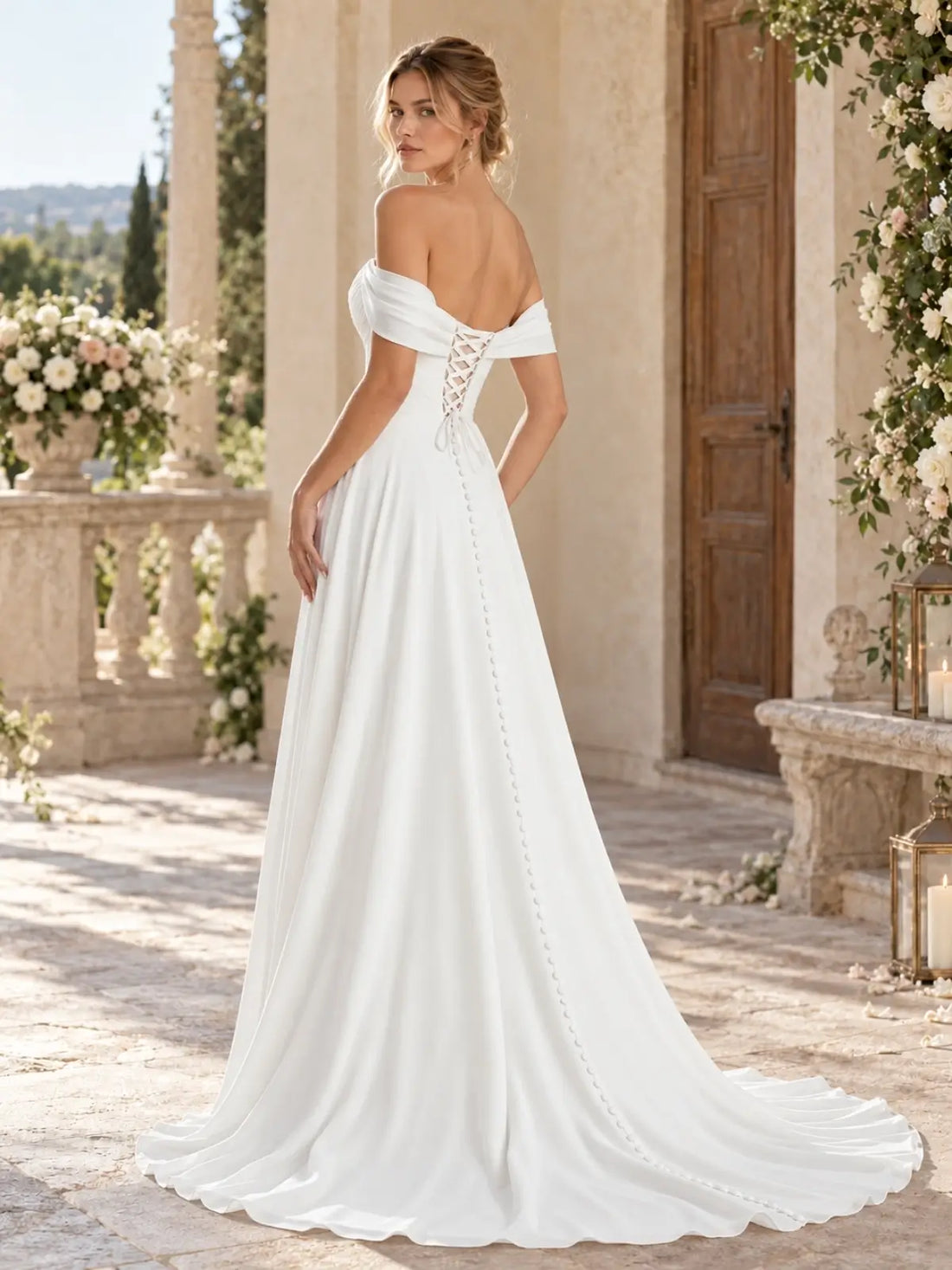 Off-the-Shoulder Beaded Wedding Dress