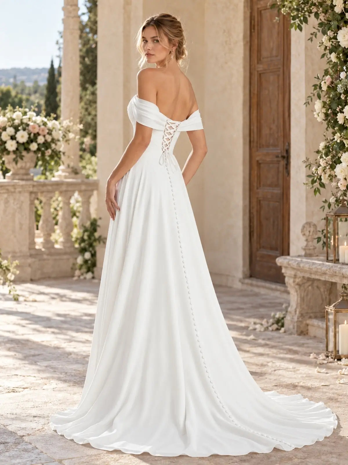 Off-the-Shoulder Beaded Wedding Dress