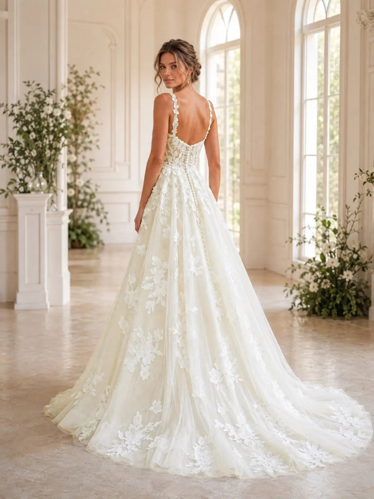 Lace Wedding Dress with Wide Strap Design
