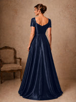 Silk-like Prom Dress with Short Sleeves