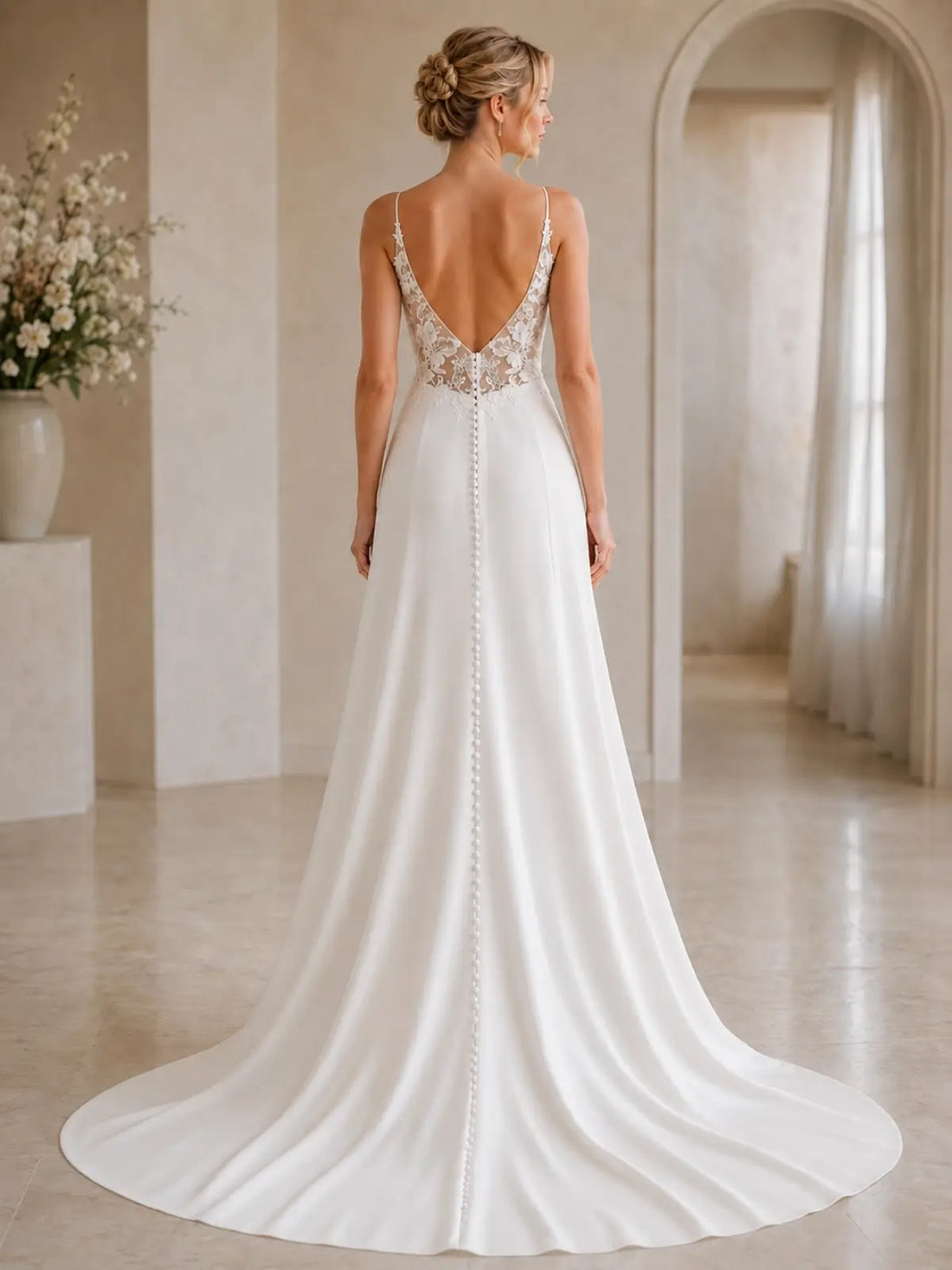 Chiffon Wedding Dress with Open-Back Design