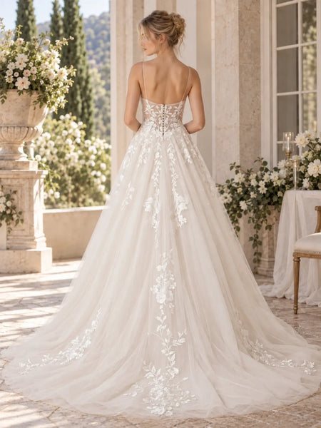 A-Line Wedding Dress with Illusion Mesh Back Detail
