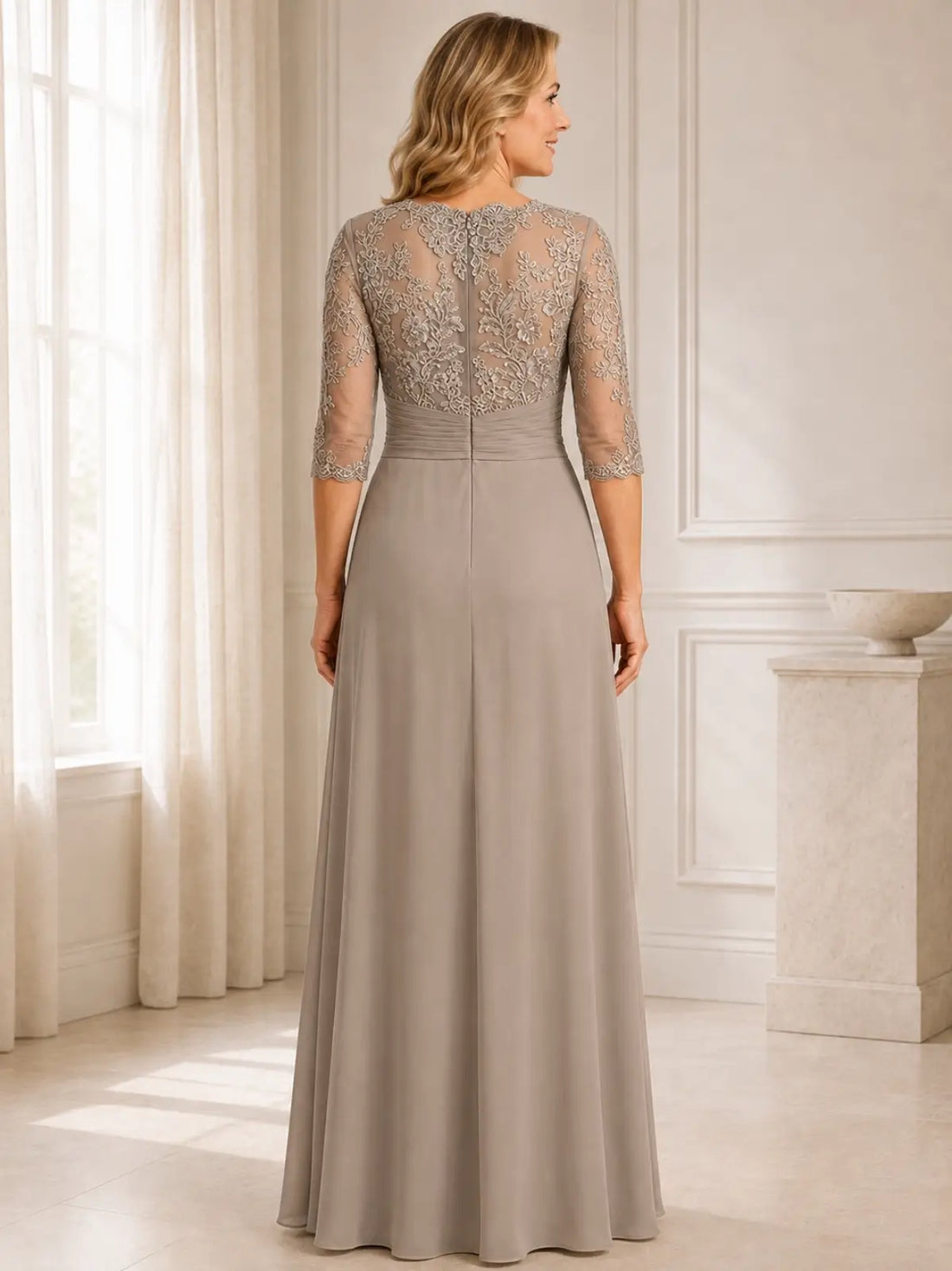 Lace Mother of the Bride Dress with 3/4 Sleeves