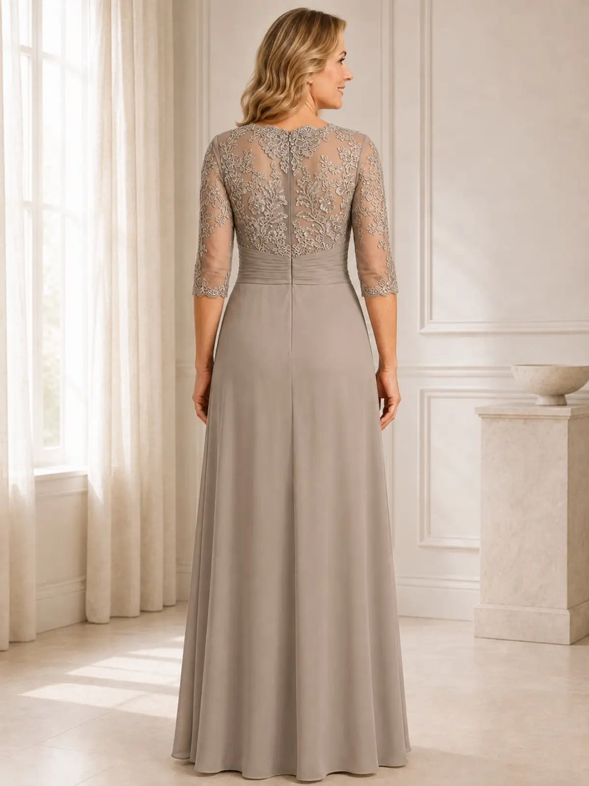 Lace Mother of the Bride Dress with 3/4 Sleeves
