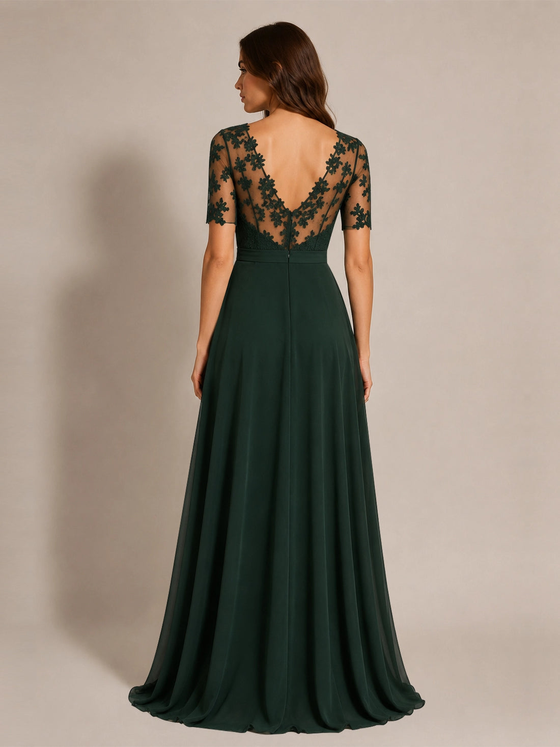Lace Mother of the Bride Dress with Illusion Neckline