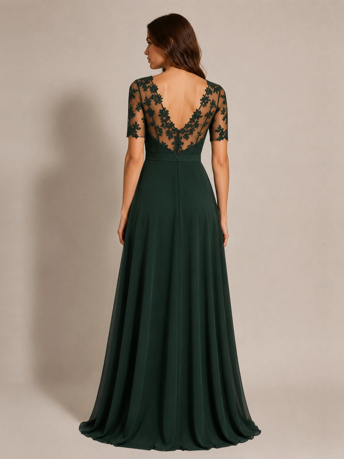Lace Mother of the Bride Dress with Illusion Neckline
