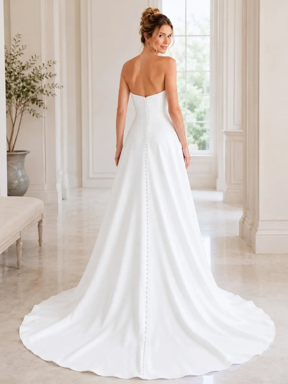 Stretch Satin Wedding Dress with Cross-over Bodice