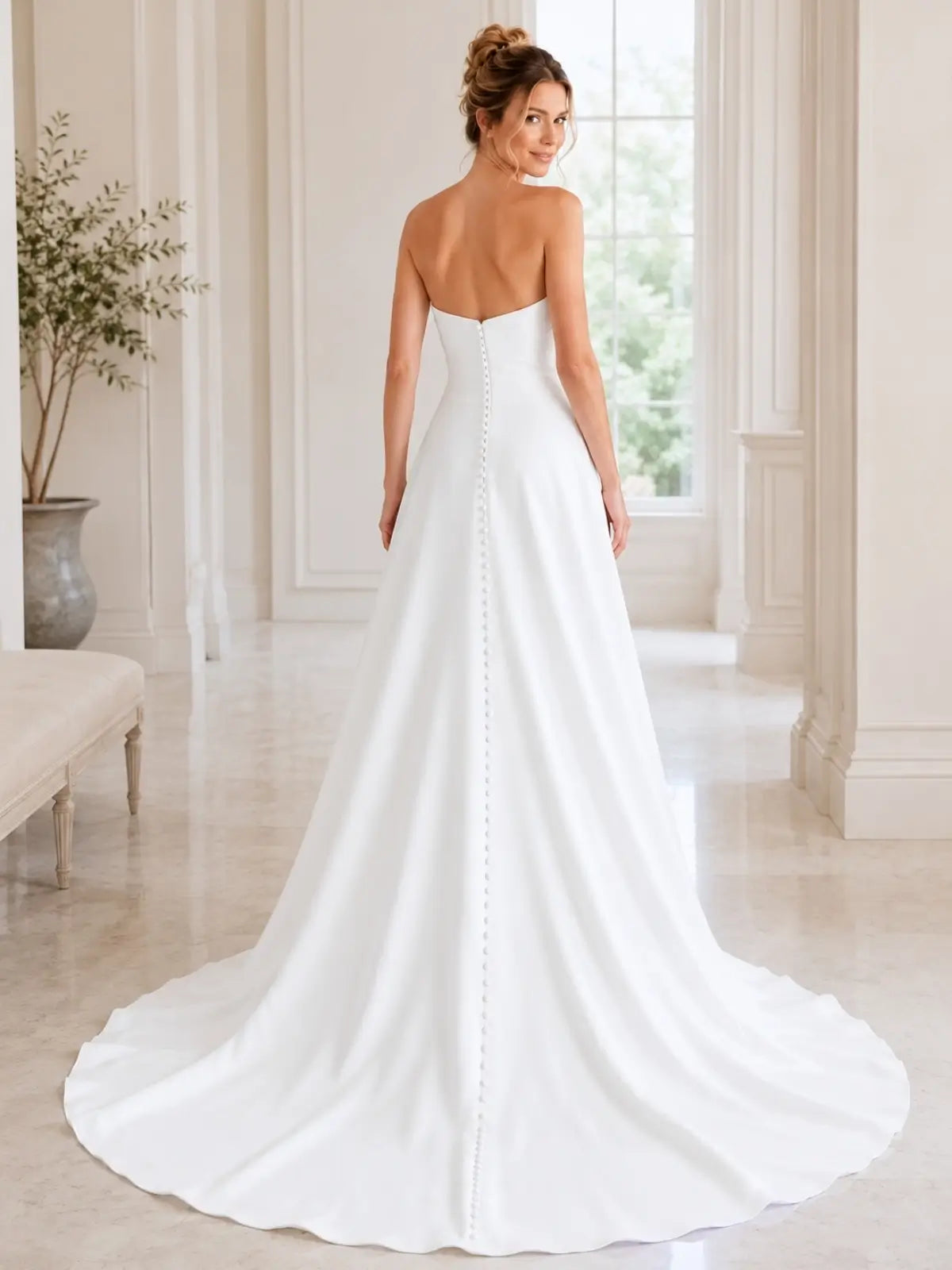 Stretch Satin Wedding Dress with Cross-over Bodice