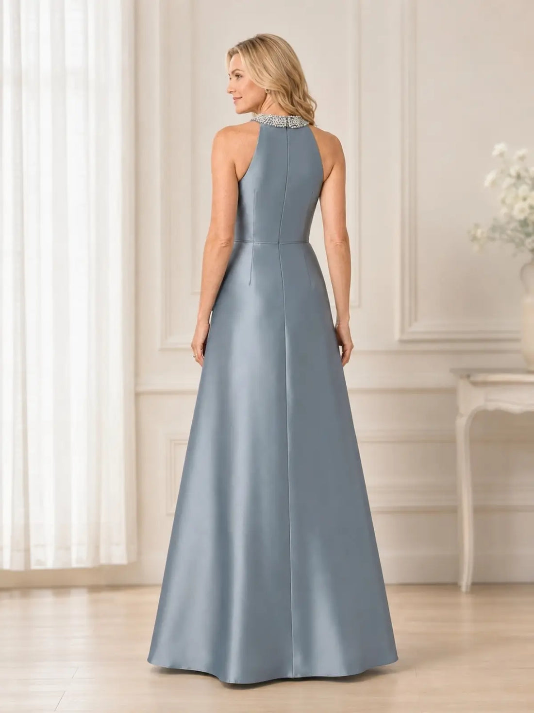 Halter Neck Mother of the Bride Dress with Slit