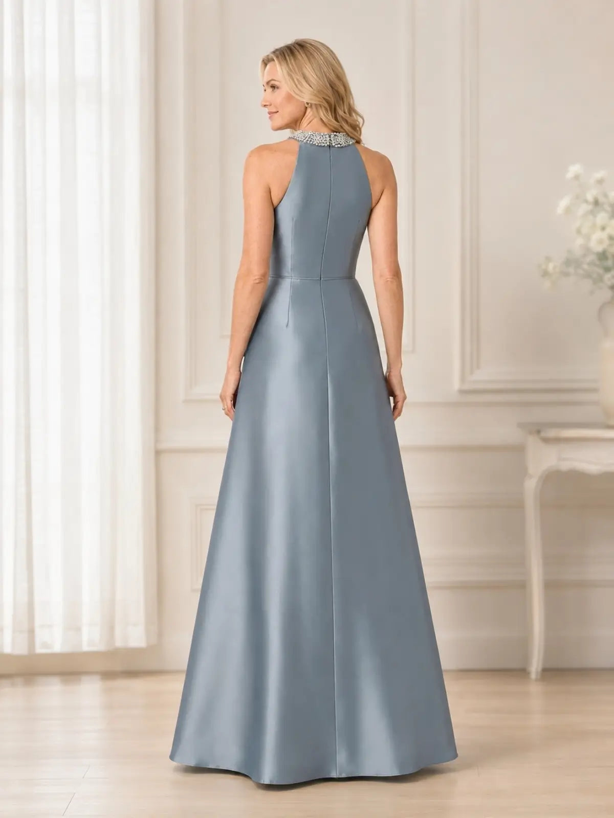 Halter Neck Mother of the Bride Dress with Slit