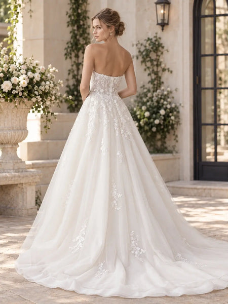 A-Line Tulle Wedding Dress with Applique Details