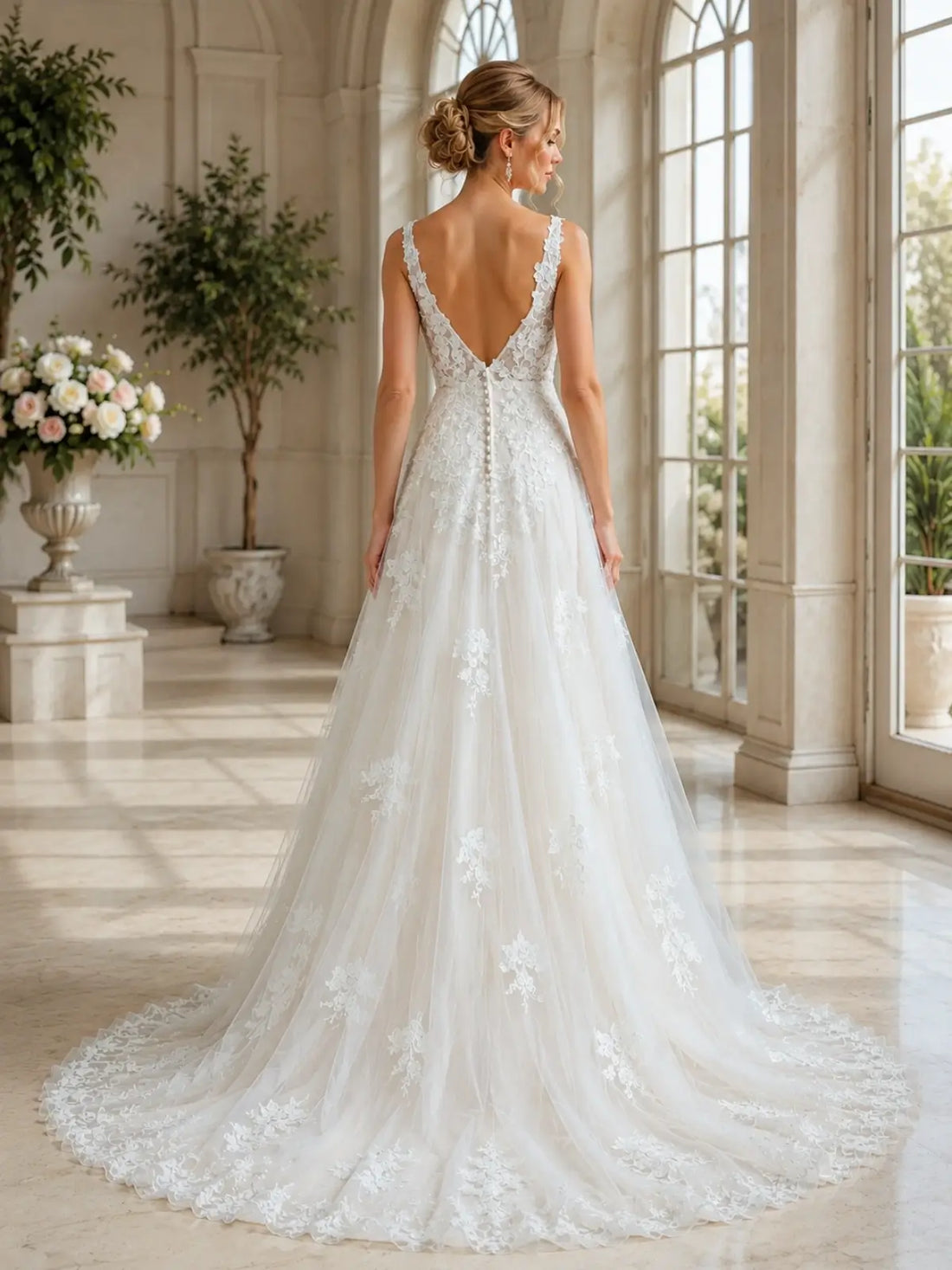 V-Neck Lace Wedding Dress