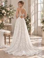 V-Neck Wedding Dress with Cutout Details