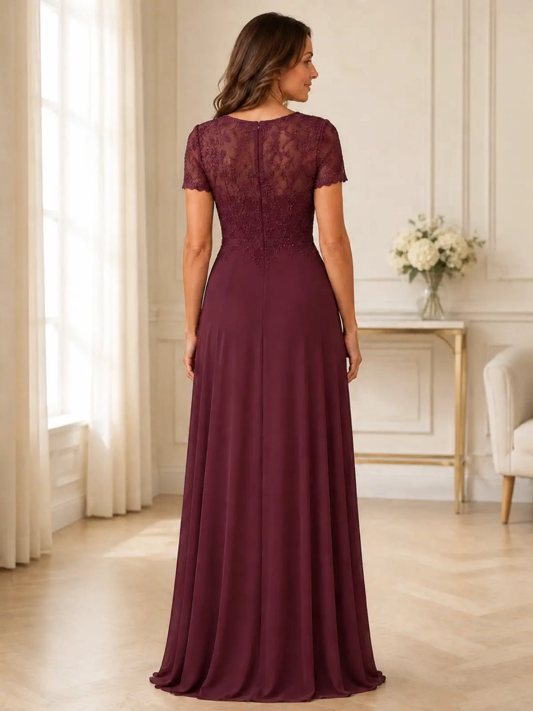 Lace Mother of the Bride Dress with Short Sleeves